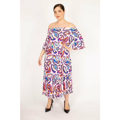 Şans Women's Saks Plus Size Woven Viscose Fabric Collar Elastic Sleeve And Gathered Hem Dress Slike