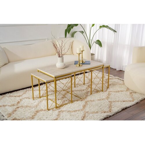 Hanah home Club set stolova Defne, krem-zlatna boja Slike