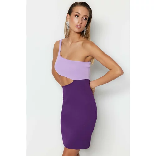 Trendyol Purple-Multicolored Knitwear Fitted with Window/Cut Out Detailed Evening Dress