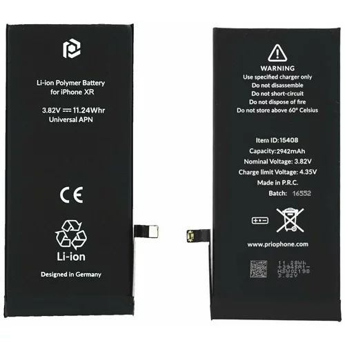 Prio Baterija za Apple iPhone XR, 2942 mAh, vključen trak za pritrditev