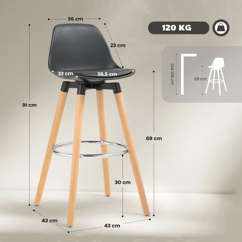  Set od 2 barske stolice skandinavski dizajn s osloncem za noge 43 cm x 43 cm x 91 cm prirodna + crna Slike