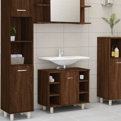 vidaXL Kopalniška omarica rjav hrast 60x32x53,5 cm inženirski les Cene