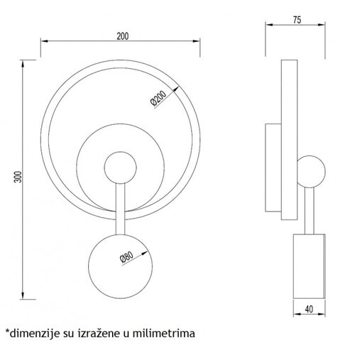 Vesta 468 zidna lampa 15W 3000K crna/bruseno zlato Slike
