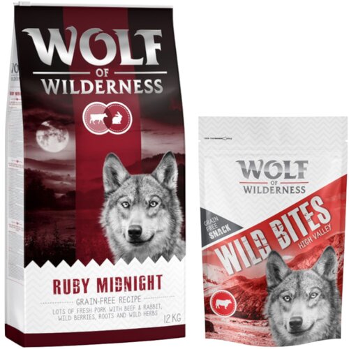 Wolf of Wilderness 12 kg suhe hrane + Snack gratis! - "Ruby Midnight" govedina in zajec - brez žit + High Valley - govedina (monoprotein) Cene