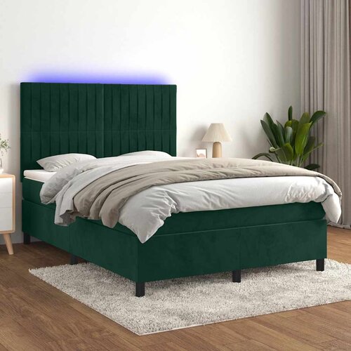  box spring s madracem LED tamnozeleni 140x190 cm baršun Cene