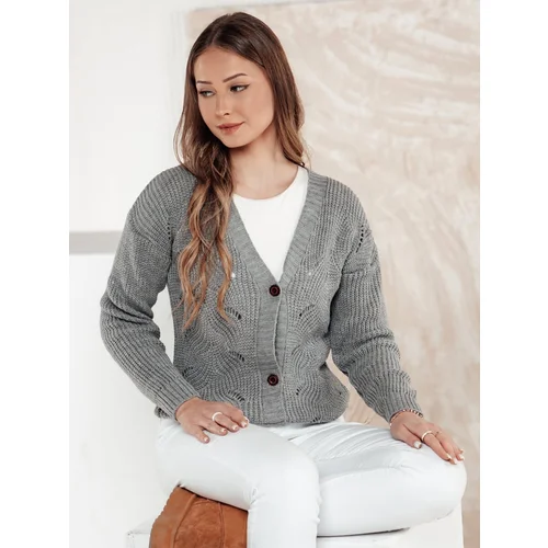 DStreet Sweter damski rozpinany KNITVIA jasnoszary