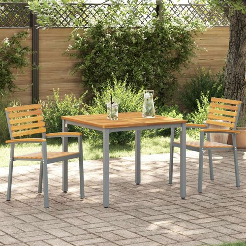  Stacking Garden Chair Siva  Smeđa Čelik  Drvo Standardna veličina Cijene