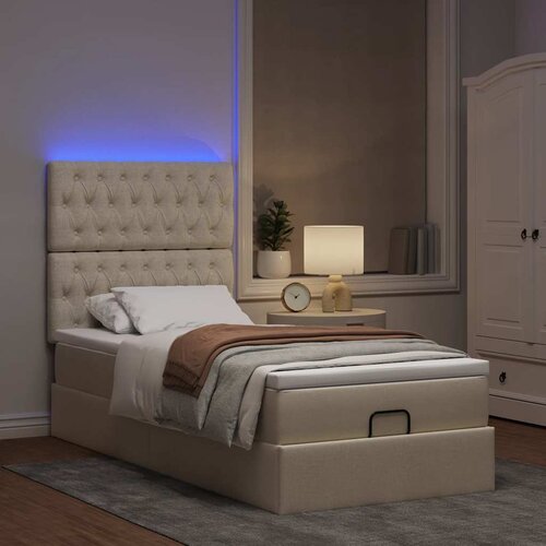 VidaXL Otomanski okvir kreveta s madraca krem 100x200cm od tkanine Slike