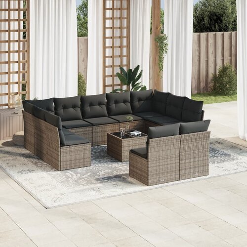 VidaXL 12-dijelni set vrtnih sofa od poliratana s jastucima sivi Slike