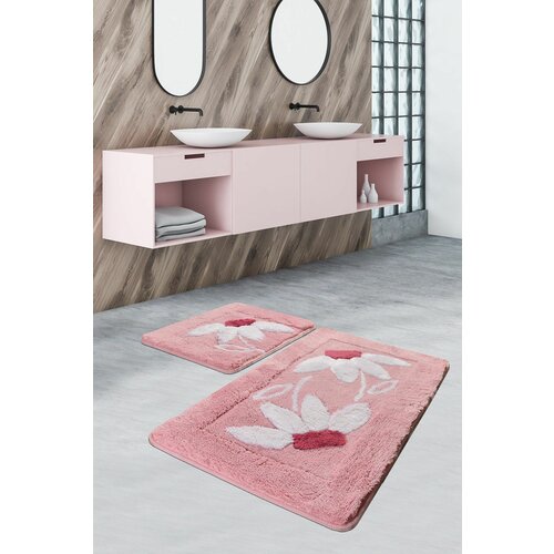 daisy - pink multicolor acrylic bathmat set (2 pieces) Slike