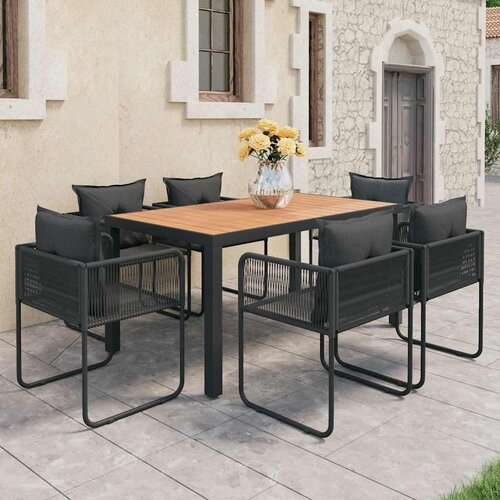  7-dijelni vrtni blagovaonski set od PVC ratana crno-smeđi Crna Dužina stola 150 cm Cijene