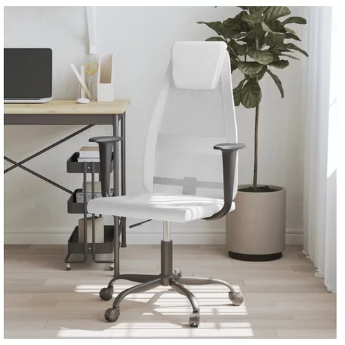 vidaXL Pisarniški stol bela mrežasta tkanina in umetno usnje