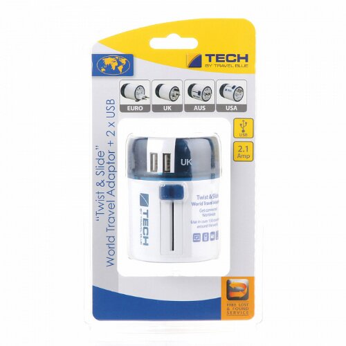 Tech univerzalni HI&amp;Scaron;NI POLNILEC 220V + 2x USB 2.1A - SVETOVNI HI&amp;Scaron;NI POLNILEC - ADAPTER / PRETVORNIK Slike