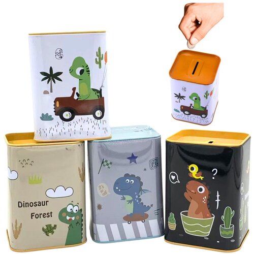  Piggy bank Dinosaur in the car Learning to save Metal White 11x8cm Cijene