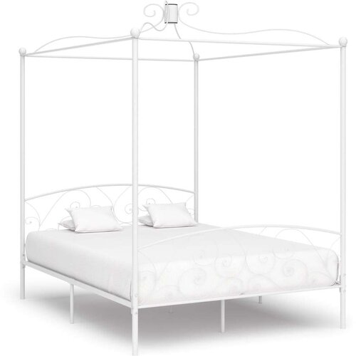 VidaXL okvir za krevet s nadstre&amp;scaron;nicom bijeli metalni 160 x 200 cm Slike