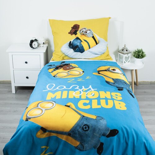 Jerry Fabrics Žuta /plava pamučna dječja posteljina za krevet za jednu osobu 140x200 cm Mimoni Lazy Club &amp;ndash; Slike