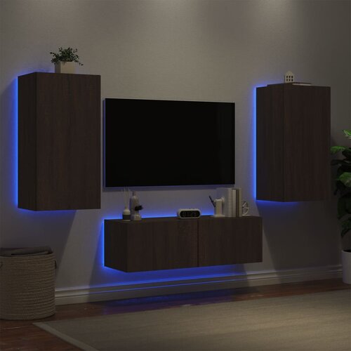  The Living Store Stenske TV omarice z LED lučkami 3 kosi rjavi hrast - Stenska TV Omarica, (21499190) Slike