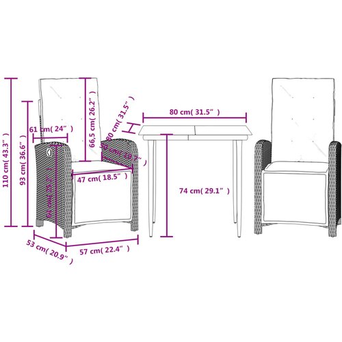  3-dijelni bistro set od poliratana s jastucima sivi Slike