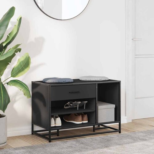  Klupa za cipele crna 80x40x53,5 cm od drveta i metala Slike