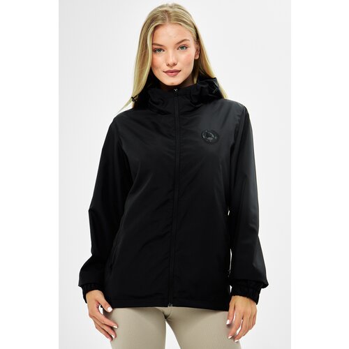 River Club Women's Black Inner Lined Waterproof Hooded Raincoat with Pocket - Windbreaker Jacket Cene
