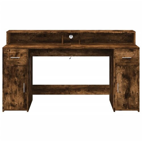  Radni stol s LED svjetlima boja hrasta 160x55x91 cm drveni Slike