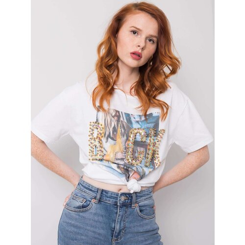 Fashion Hunters White T-shirt with jewellery application Slike