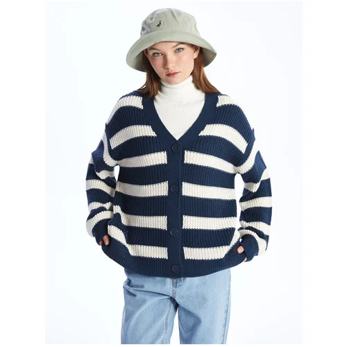 LC Waikiki V-Neck Striped Long Sleeve Women's Knitwear Cardigan