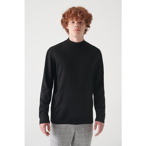 Avva Men's Black Half Turtleneck Wool Blended Standard Fit Normal Cut Knitwear Sweater Slike