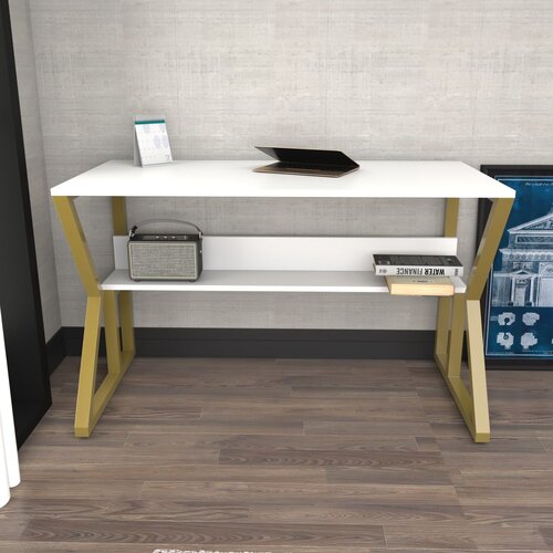 Hanah home Radni sto 120x72.8x60 cm Bijelo-zlatna Cene