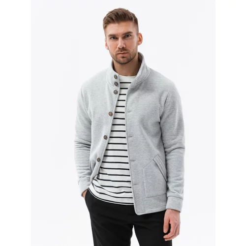Ombre Men's button-down sweatshirt with stand-up collar - grey melange