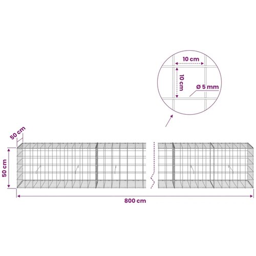  Gabion s žicom debljine 5 mm i mrežom 10x10 cm 800x50x50 cm - 50 cm 50 cm 800 x 230 cm Slike