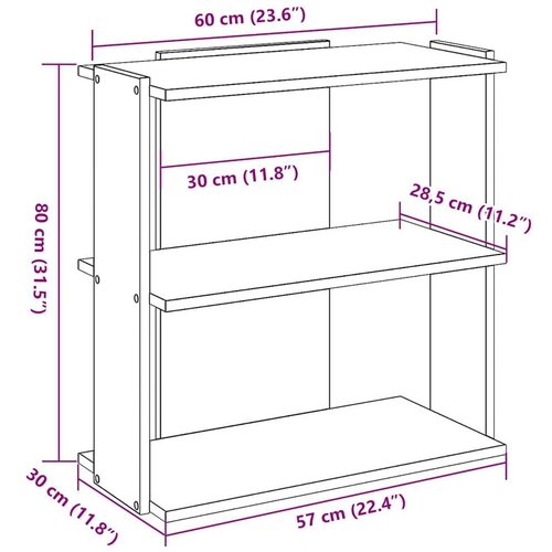 VidaXL Regal za knjige s 3 razina boja hrasta 60x30x80 cm drveni Slike
