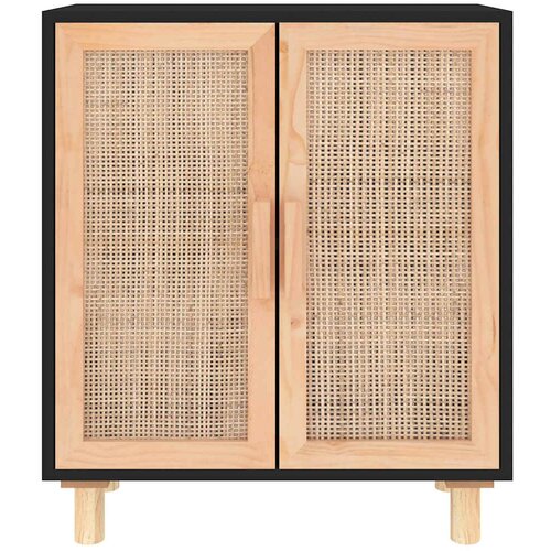  Komoda crna 60 x 30 x 70 cm masivna borovina i prirodni ratan Slike