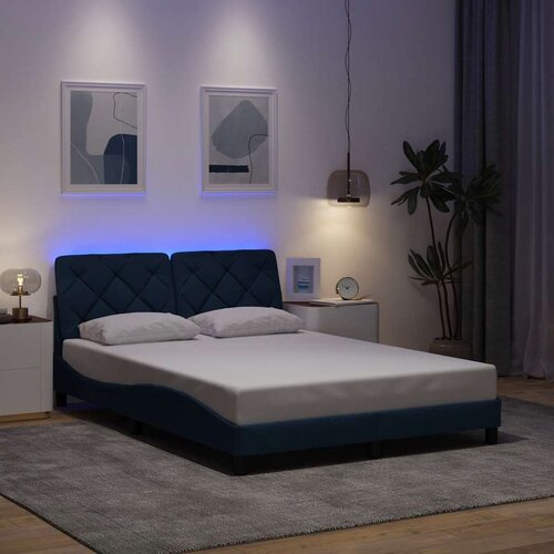  Okvir kreveta s LED-om bez madraca Plavi 140x190 cm Tkanina Cene