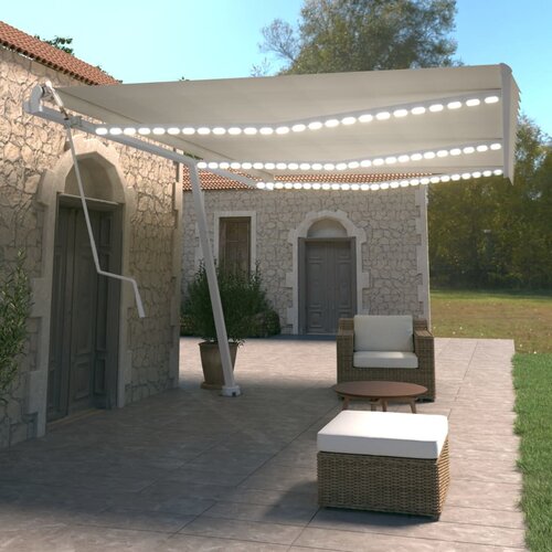 vidaXL Avtomatsko zložljiva tenda LED + senzor 600x350 cm krem Cene