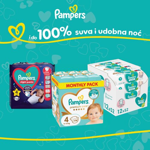Pampers Dan & Noć paket - Premium Care mesečno pakovanje + Night Pants + XL paket Sensitive maramica 12x52 Cene