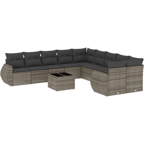  11-dijelni set vrtnih sofa poliratan s jastucima svijetlosivi Slike