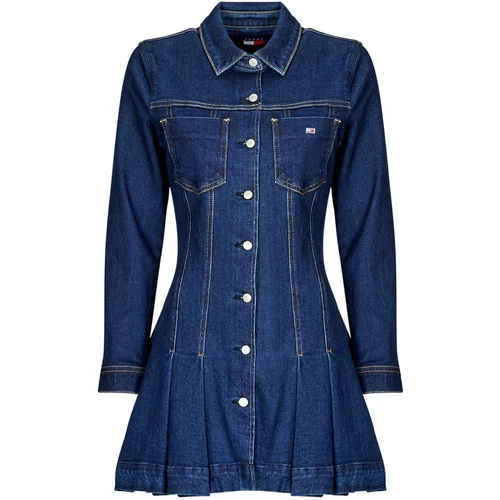 Tommy Jeans Dolge obleke DENIM PLEATED TRUCKER DRESS