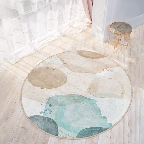 Mila Home modra/bež pralna okrogla preproga &amp;oslash; 120 cm puddle &amp;ndash; Slike