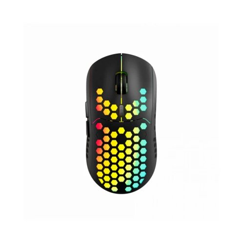 Canyon 7keys Gaming 2.4G wireless mouse, KA8 sensor, DPI up to 1600, rubber coating on panel, Huano 1million switch, 45cm PVC cable, ABS material. 400mAh battery, size: 125.8*63.7*41mm, weight: 95g, Black Cene