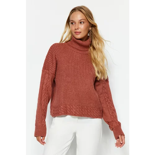 Trendyol Dried Rose Soft Textured Turtleneck Knitwear Sweater