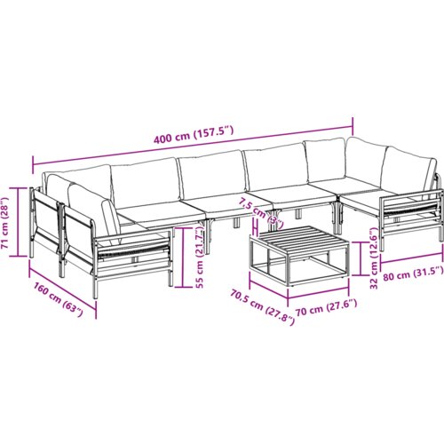 vidaXL Vrtna sedežna garnitura 8 pcs Antracitna Jeklo Cene