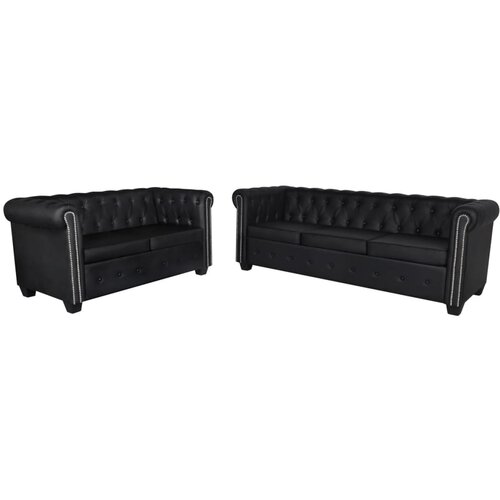 vidaXL Chesterfield kavč dvosed in trosed um. usnje črne barve Cene