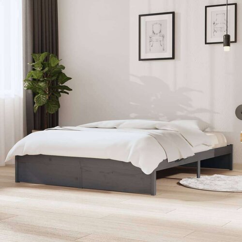  Posteljni okvir siv iz trdnega lesa 135x190 cm 4FT6, (20647372) Slike