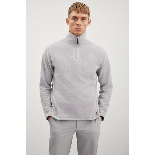 GRIMELANGE Hayes Men's Fleece Half Zipper Leather Accessory Thick Textured Comfort Fit Sweatshirt Slike