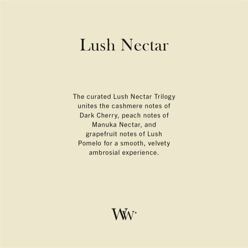 WoodWick Trilogy Lush Nectar di&amp;scaron;eča sveča z lesenim stenjem 610 g Slike