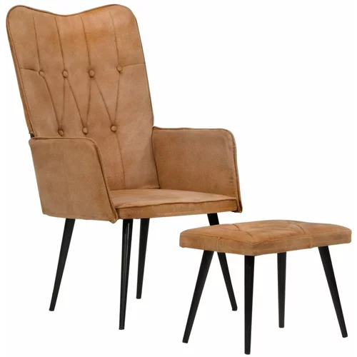 vidaXL Fotelj s stolčkom za noge rjav iz platna