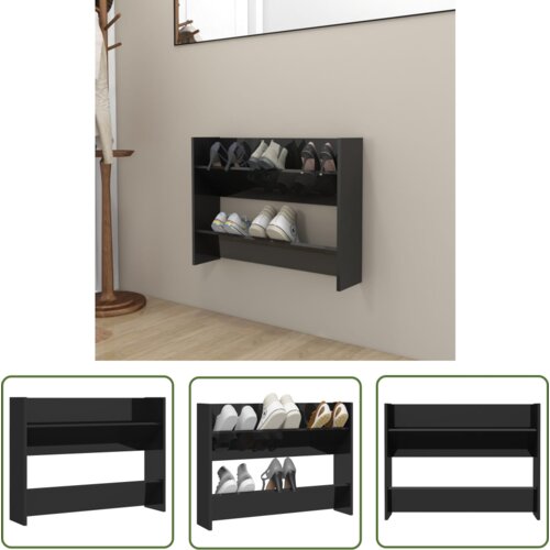 The Living Store Stenska omara za čevlje visok sijaj črna 80x18x60 cm iverna pl. - Stenska Omarica Za Čevlje, (21744431) Cene