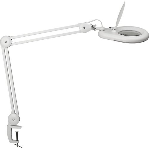 Maul LED-svetilka s povečevalnim steklom viso, dolžina ročice 410 mm, z mizno spojko, bela Cene