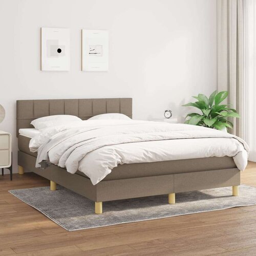  Box spring postelja z vzmetnico taupe 140x190 cm blago Slike